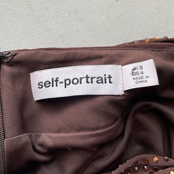 Self-Portrait Rhinestone Midi Skirt Brown Crystal Draped Front Size 4 - Picture 5 of 8